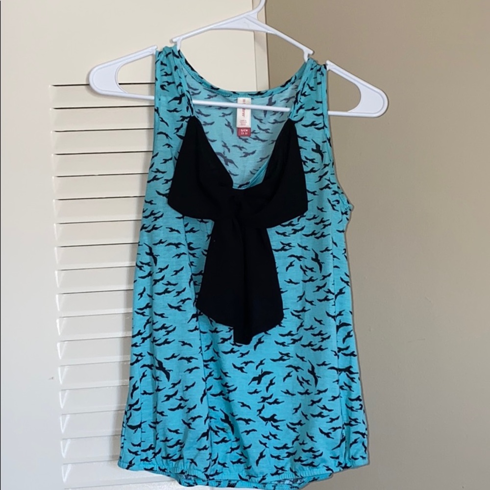 BLACK & AQUA TANK TOP WITH BIRDIES & A BOW